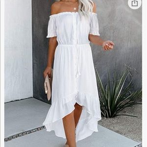 Off shoulder high low maxi dress white